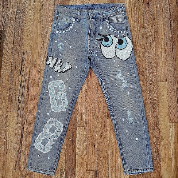 Fun Spangles Decorated Denims-New - Picture 1 of 5